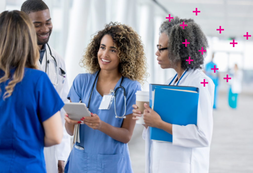 Healthspark graphic - doctors in circle in discussion