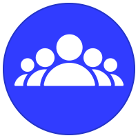 Icon of 5 people against blue background depicted in simplified style