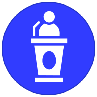 Icon of person speaking at a podium with a microphone