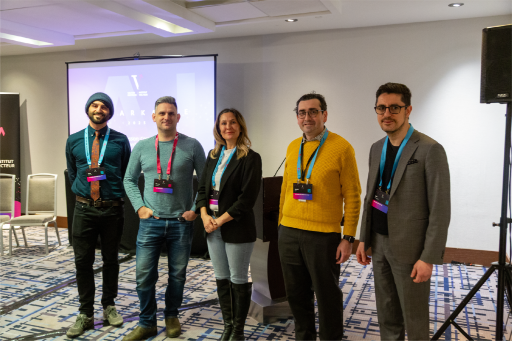 Evan Shelhamer, Marcus Brubaker, April Khademi, Leonid Sigal, and Igor Gilitschenski posing for a photograph before their Vector Event Remarkable 2025 breakout session