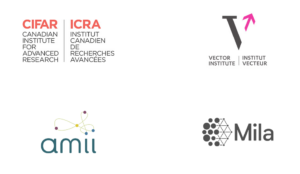 CIFAR (Canadian Institute for Advanced Research), Vector Institute, amii, and Mila company logos