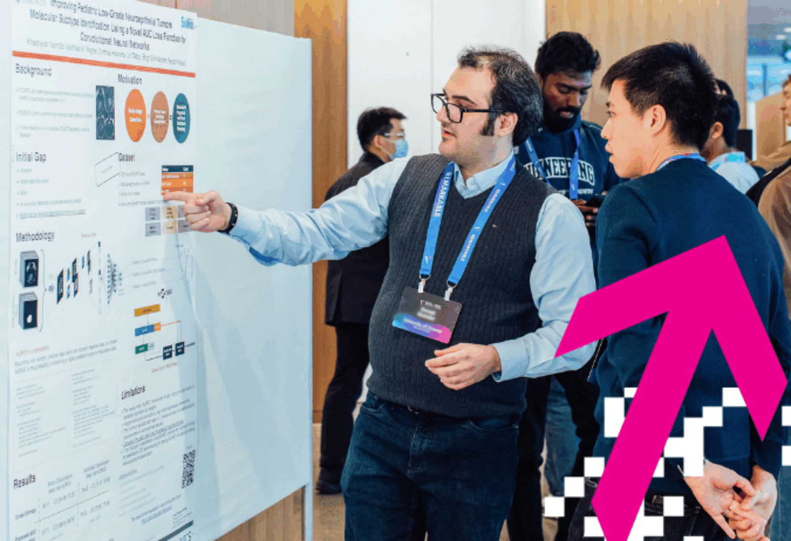 Two males looking at a Research Poster